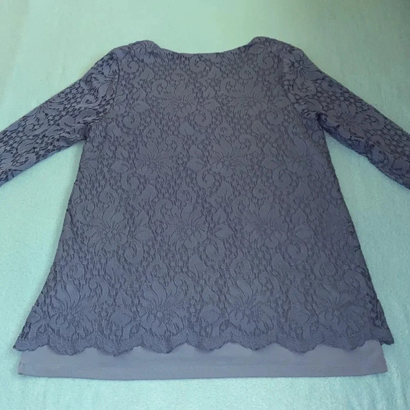 JM COLLECTION floral lace lined tunic stretchy periwinkle blouse top NEW size L - Picture 2 of 8